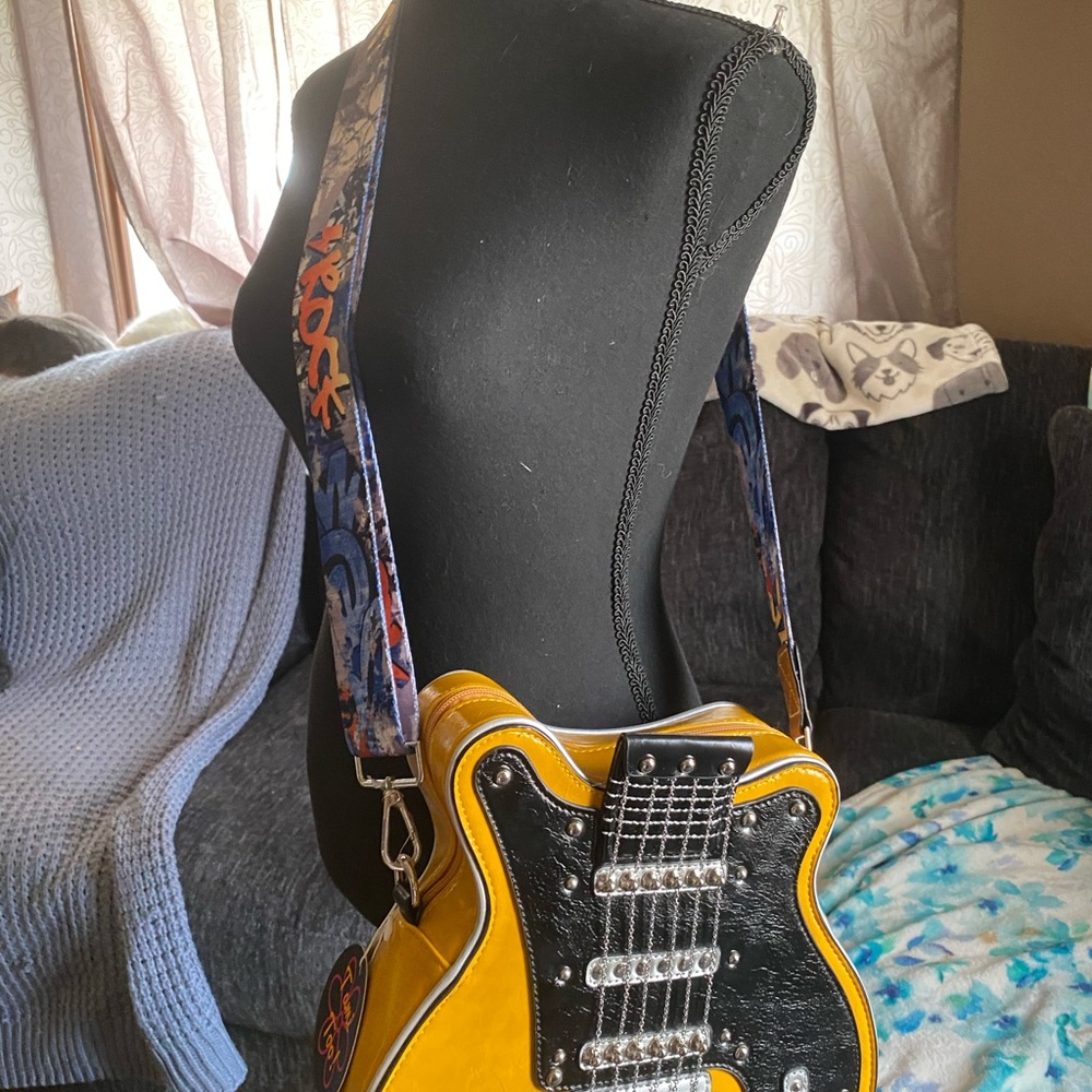 “Paige” Yellow Guitar-Shaped Crossbody Bag